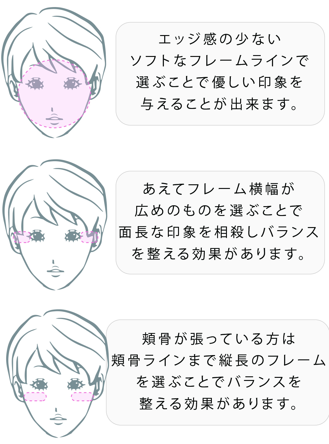 面長・ほっそりの方にはこんなフレームがおススメ