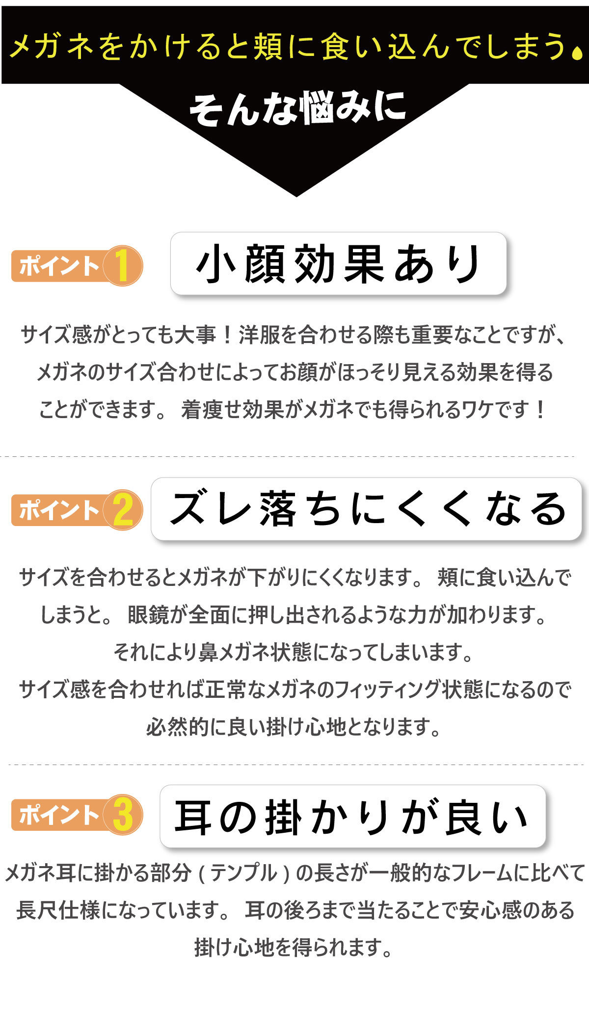 大きいサイズのメガネ詳細-